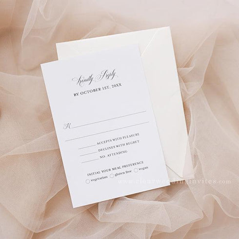 French blue ribbon simple calligraphy vellum wedding invitation CWIV10